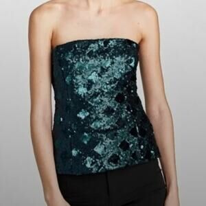 Zara Deep Emerald Green Strapless Sequins Top Shirt Size Small